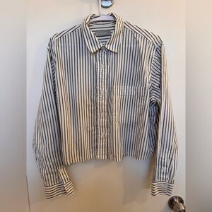 Everlane Way Short Shirt in Silky Cotton White and Blue Stripes